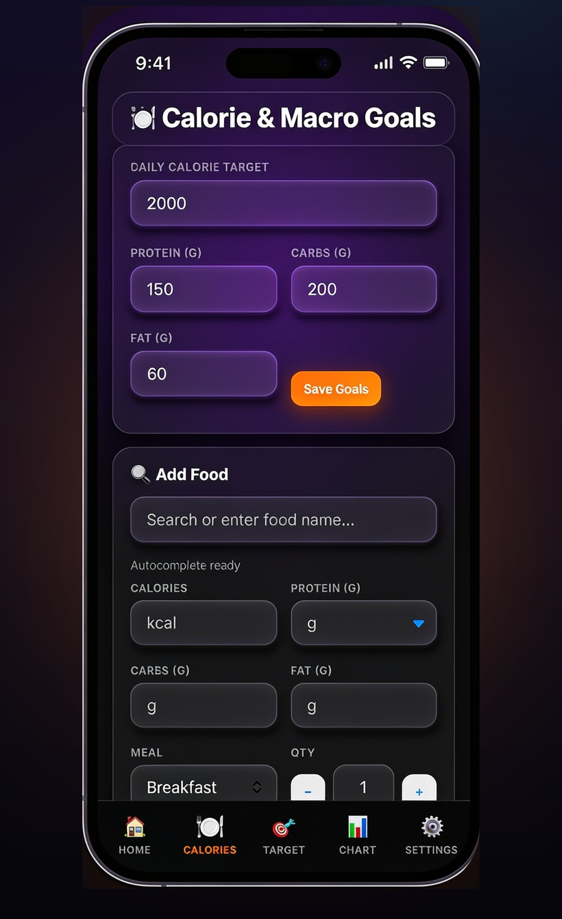 FitShamer Calorie and Macro Goals screen